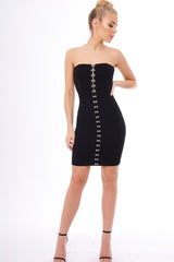 Black Eyelet Front Bandeau Mini Dress - Kayla-Dresses