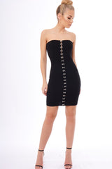 Black Eyelet Front Bandeau Mini Dress - Kayla-Dresses