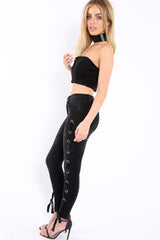 Black Eyelet Lace Detail Skinny Jeans - Isobel-Jeans