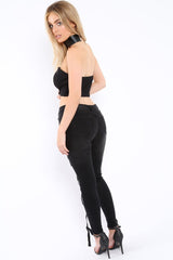 Black Eyelet Lace Detail Skinny Jeans - Isobel-Jeans