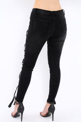 Black Eyelet Lace Detail Skinny Jeans - Isobel-Jeans