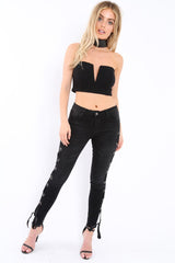 Black Eyelet Lace Detail Skinny Jeans - Isobel-Jeans