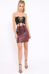 Black Eyelet Lace Up Bandeau Crop Top - Jolene-Crop Tops
