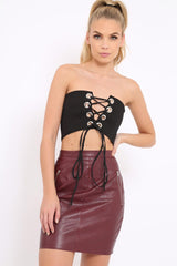 Black Eyelet Lace Up Bandeau Crop Top - Jolene-Crop Tops