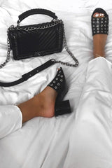 Black Eyelet PU Heeled Mules - Anori-Heels