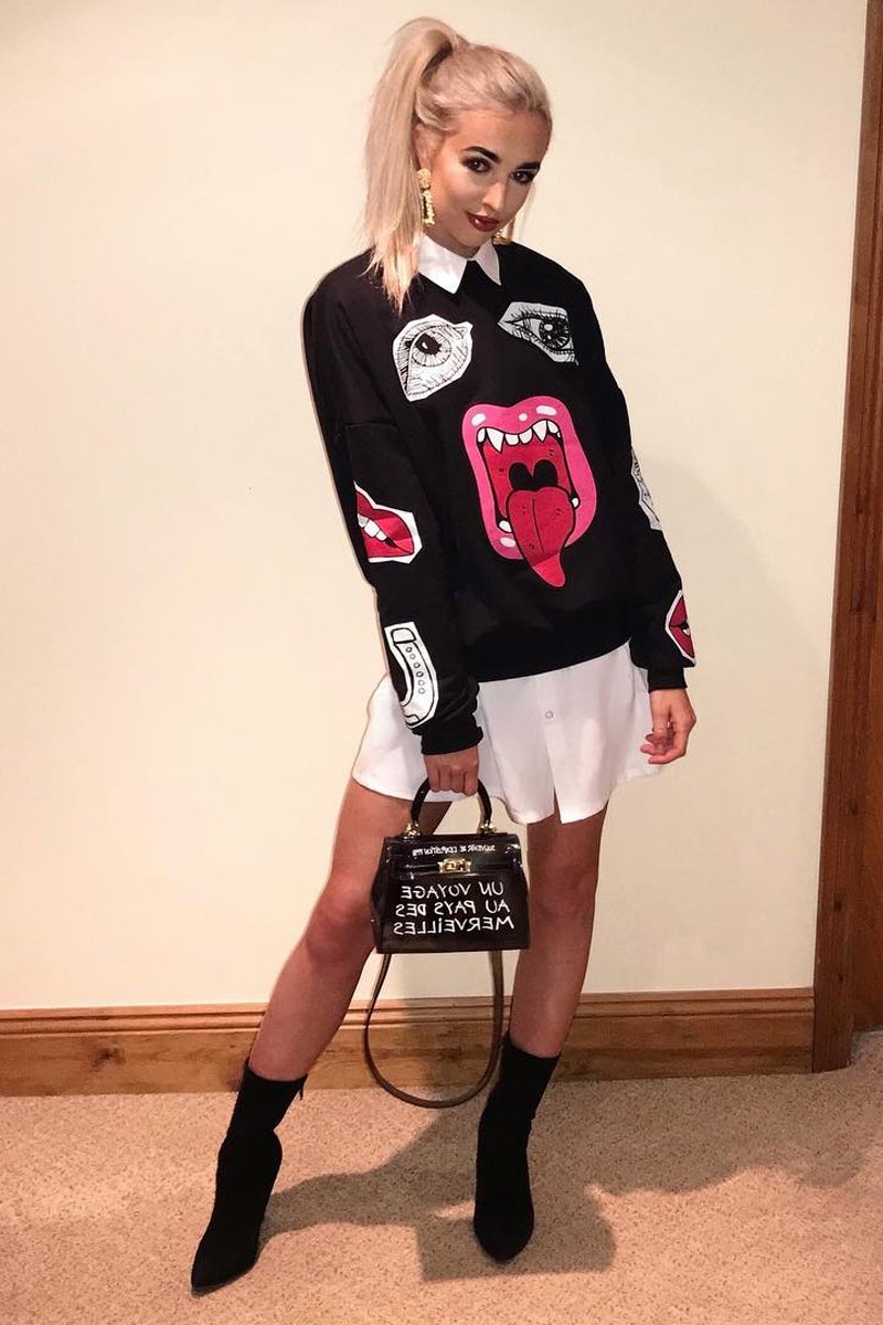 Black Eyes Lips Printed Sweatshirt - Beckie-Sweatshirts