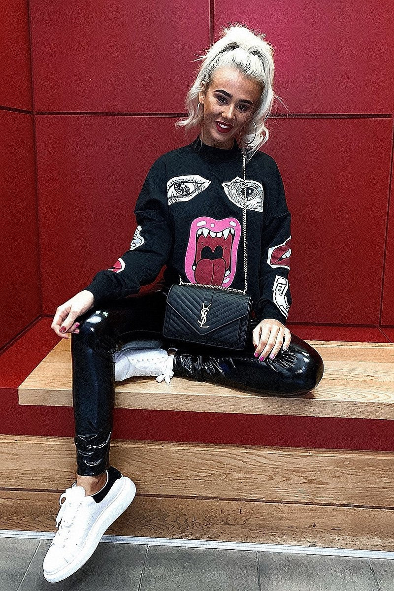 Black Eyes Lips Printed Sweatshirt - Beckie-Sweatshirts