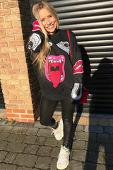 Black Eyes Lips Printed Sweatshirt - Beckie-Sweatshirts