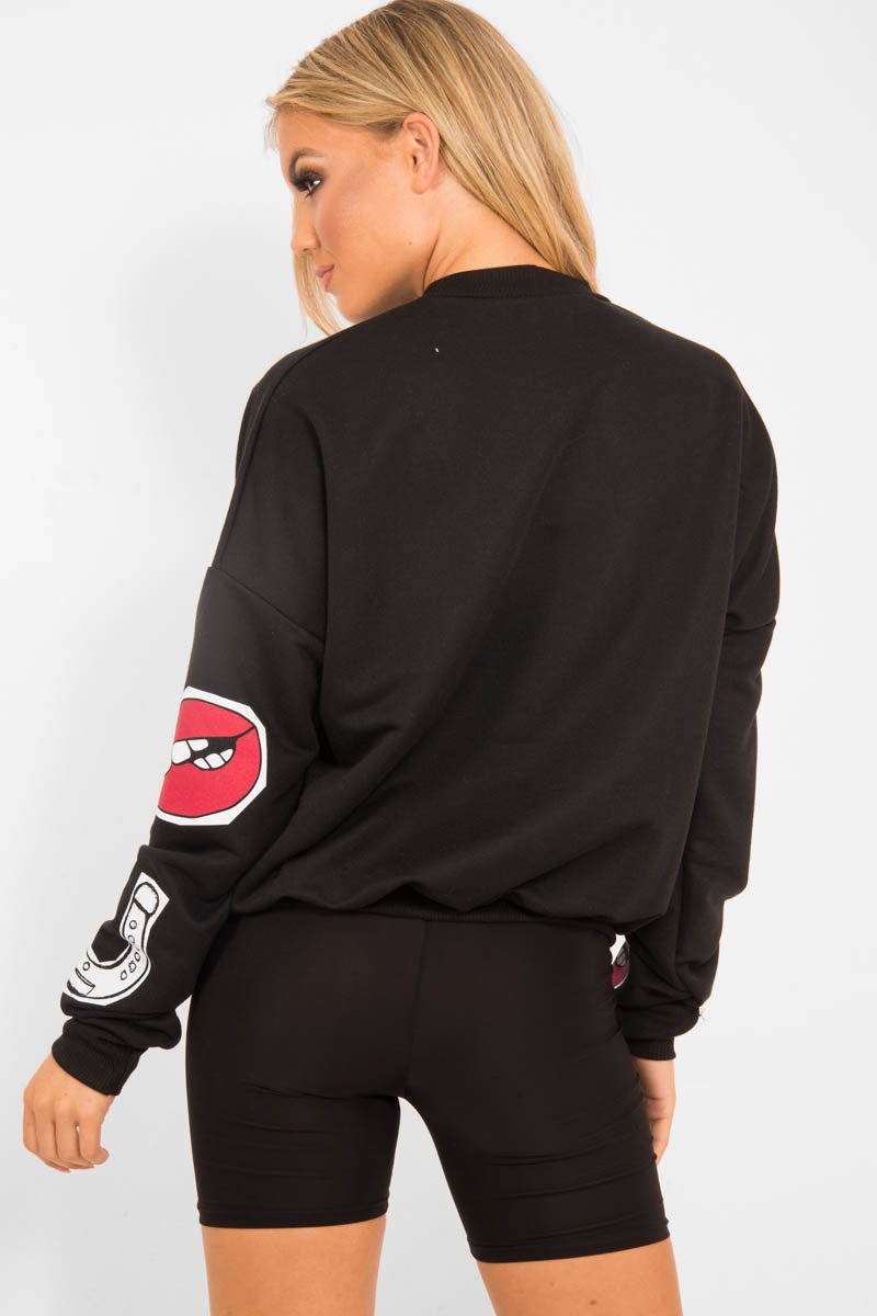 Black Eyes Lips Printed Sweatshirt - Beckie-Sweatshirts