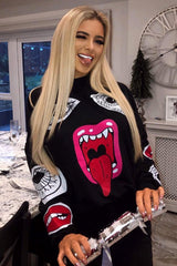 Black Eyes Lips Printed Sweatshirt - Beckie-Sweatshirts