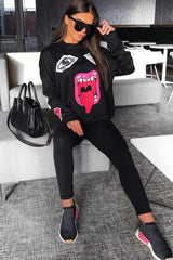 Black Eyes Lips Printed Sweatshirt - Beckie-Sweatshirts