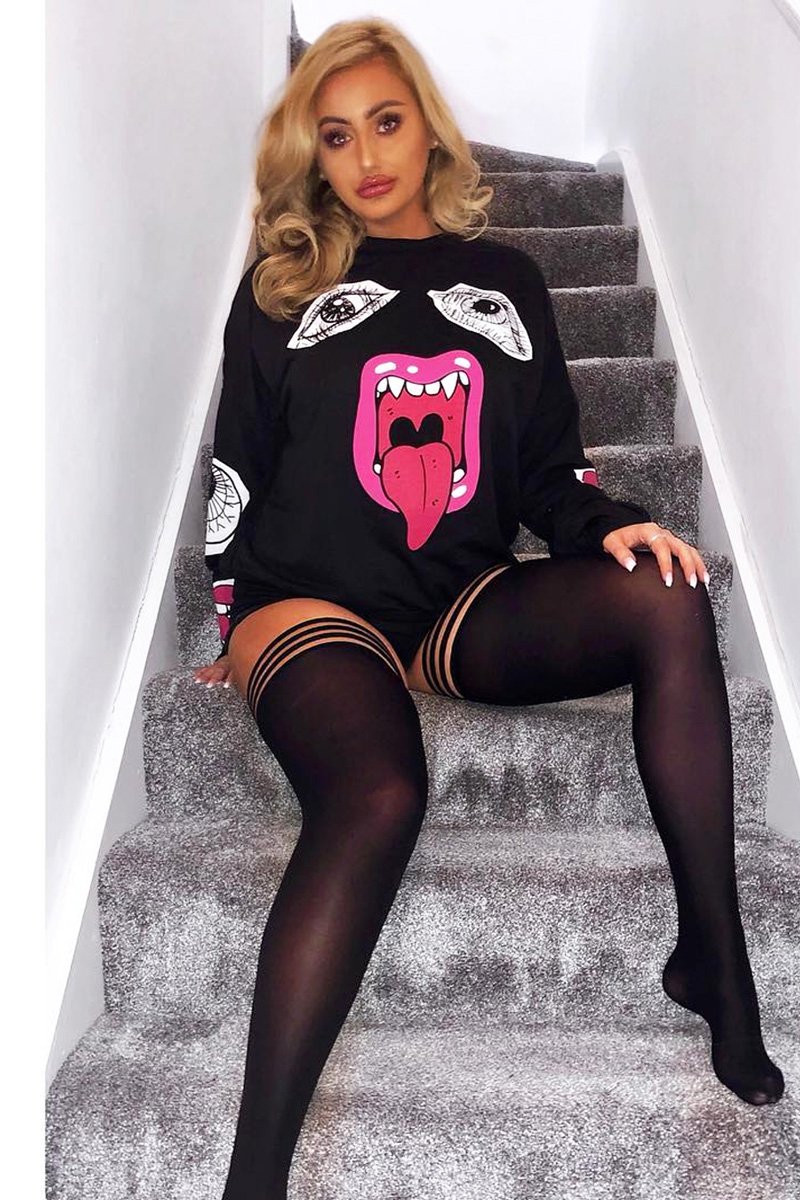 Black Eyes Lips Printed Sweatshirt - Beckie-Sweatshirts