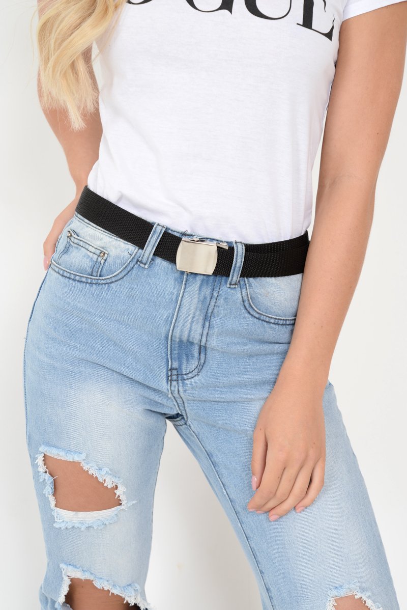 Black Fabric Basic Silver Clasp Belt - Dola-Belts