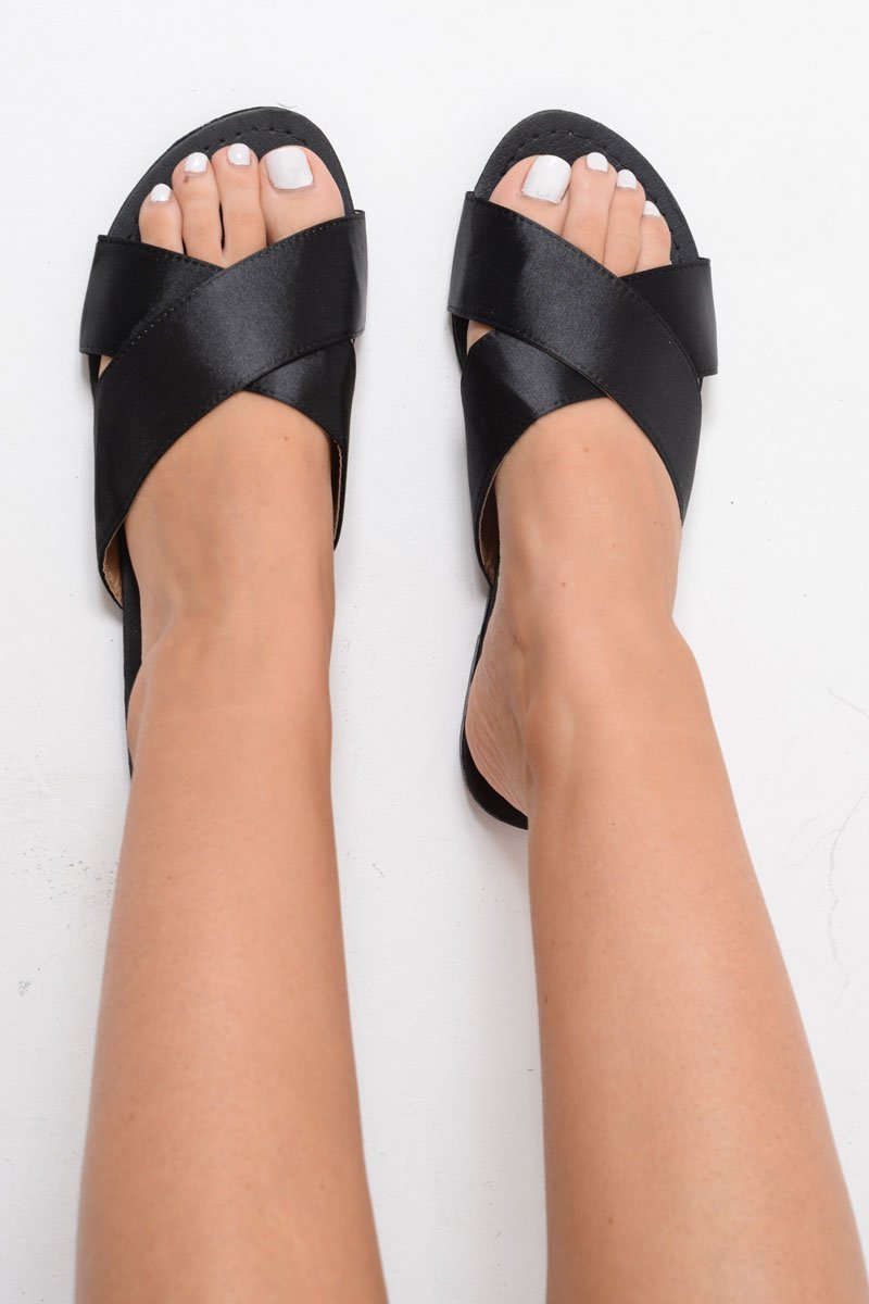 Black Fabric Cross Over Sliders - Lanea-Sliders