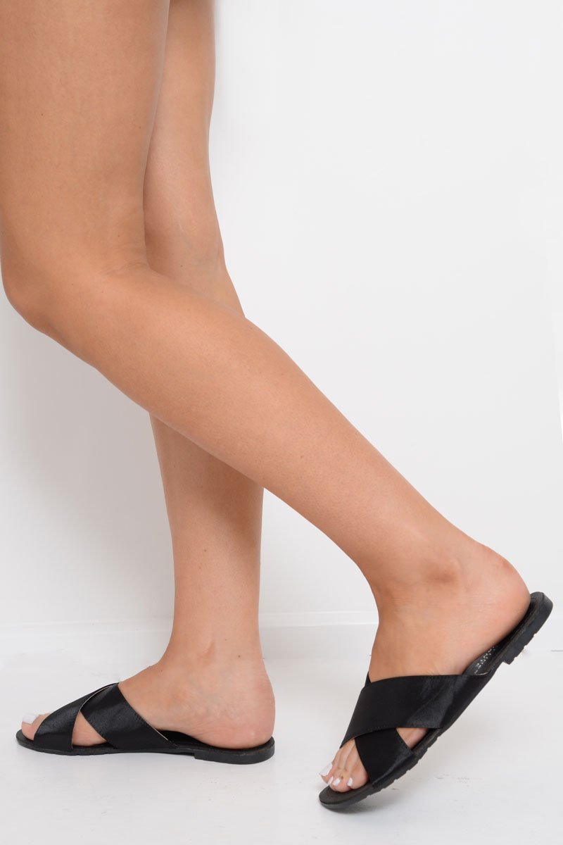 Black Fabric Cross Over Sliders - Lanea-Sliders
