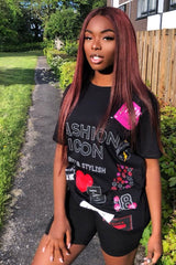 Black Fashion Icon Slogan Print T-Shirt - Raeonna-T-shirt