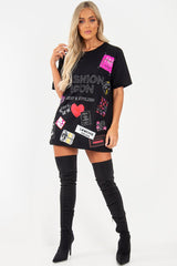 Black Fashion Icon Slogan Print T-Shirt - Raeonna-T-shirt