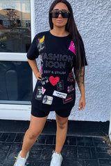 Black Fashion Icon Slogan Print T-Shirt - Raeonna-T-shirt