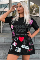 Black Fashion Icon Slogan Print T-Shirt - Raeonna-T-shirt