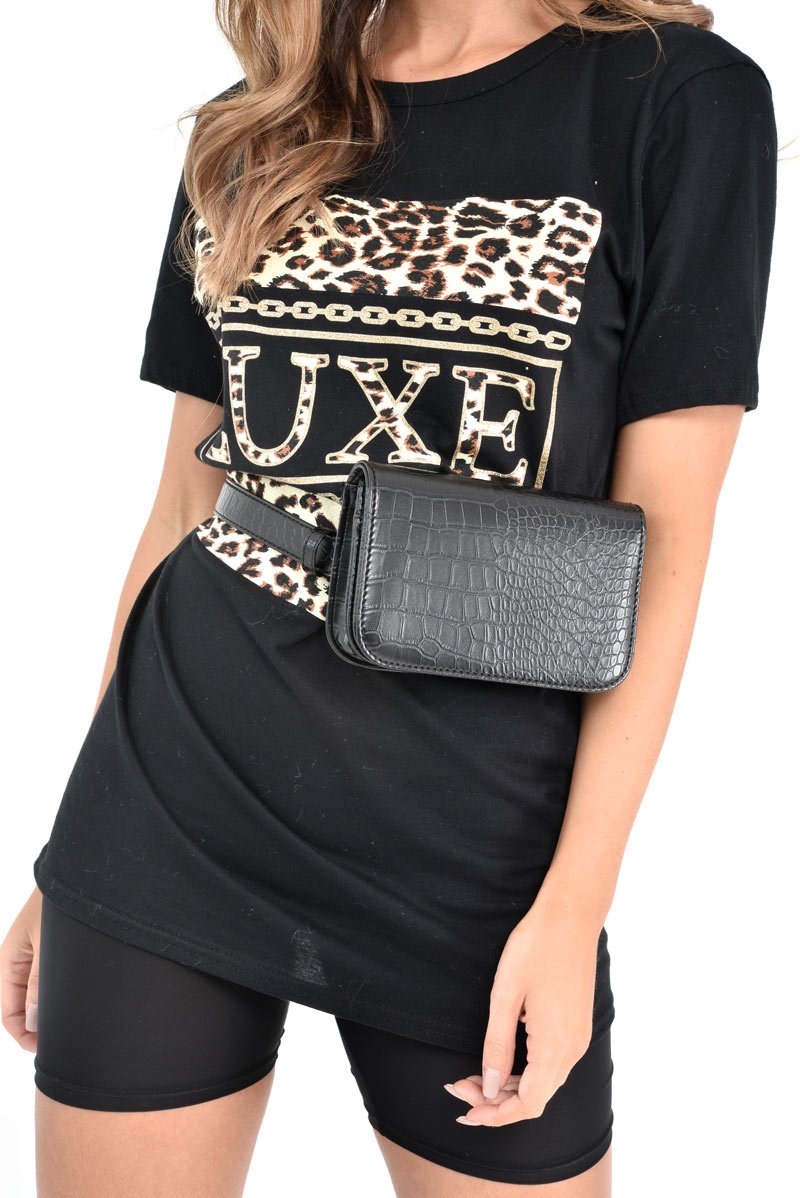 Black Faux Croc Bum Bag - Kayler-Bags