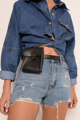Black Faux Croc Bumbag - Ivoree-Bags
