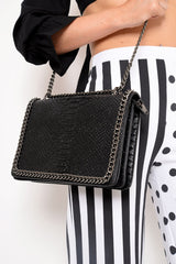 Black Faux Croc Chain Detail Bag - Makaila-Bags