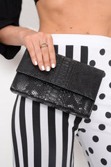 Black Faux Croc Clutch Bag - Analiya-Bags