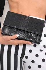 Black Faux Croc Clutch Bag - Analiya-Bags