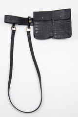 Black Faux Croc Double Pouch Belt Bag - Raffaela-Belts