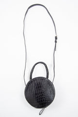 Black Faux Croc Handle Round Cross Body Bag - Lashea-Bags