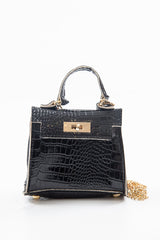 Black Faux Croc Mini Handbag - Ramie-Bags