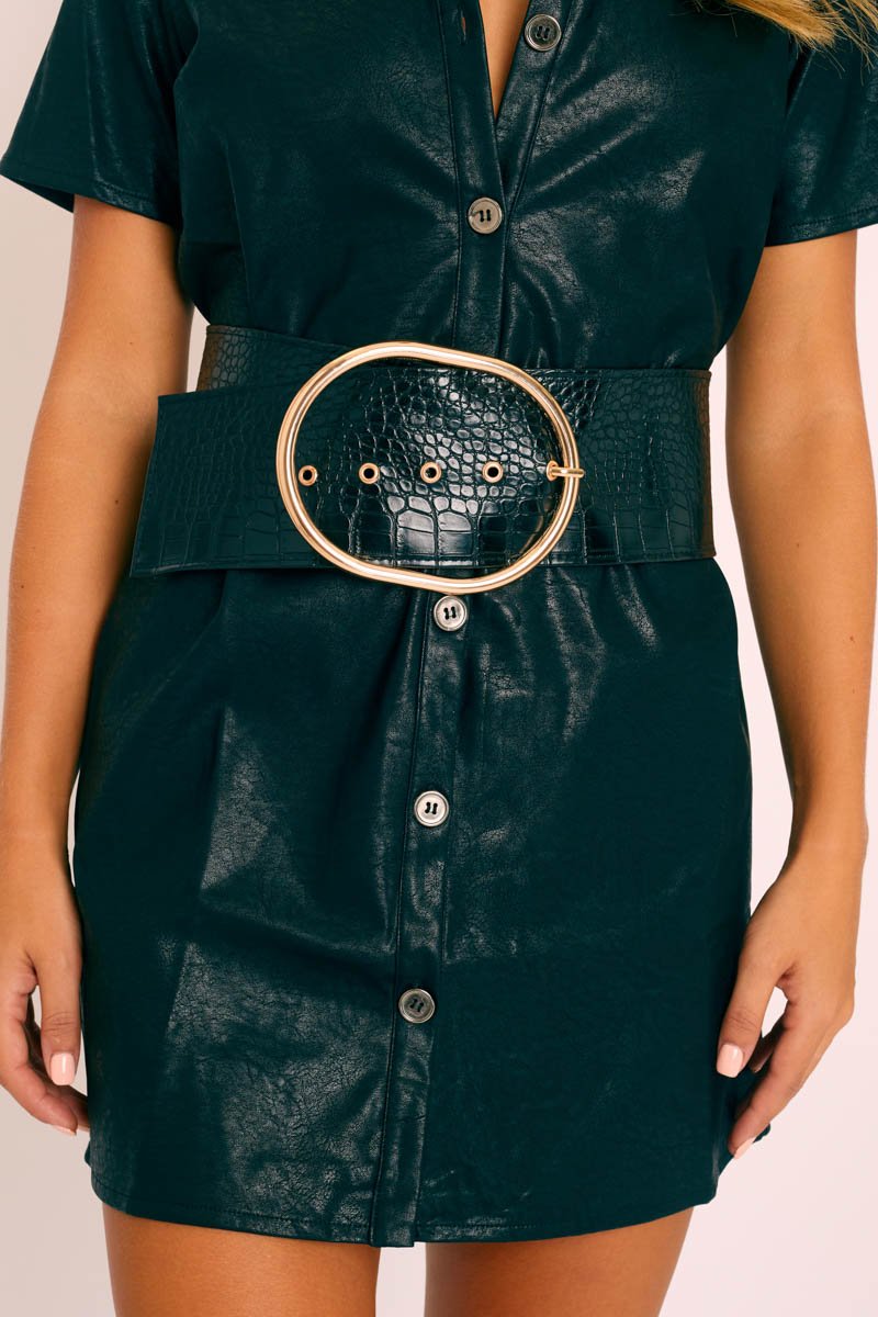 Black Faux Croc Oversized Buckle Waist Belt - Sydni-Belts