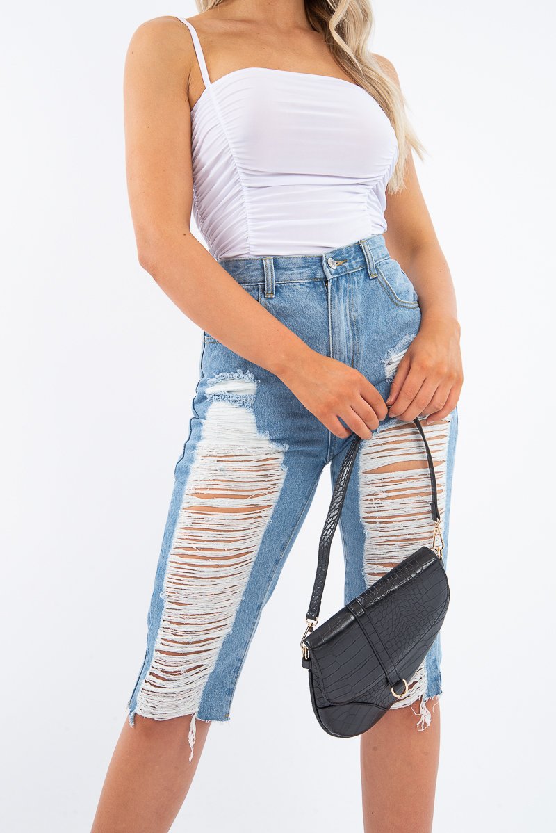 Black Faux Croc Saddle Bag - Stevi-Bags