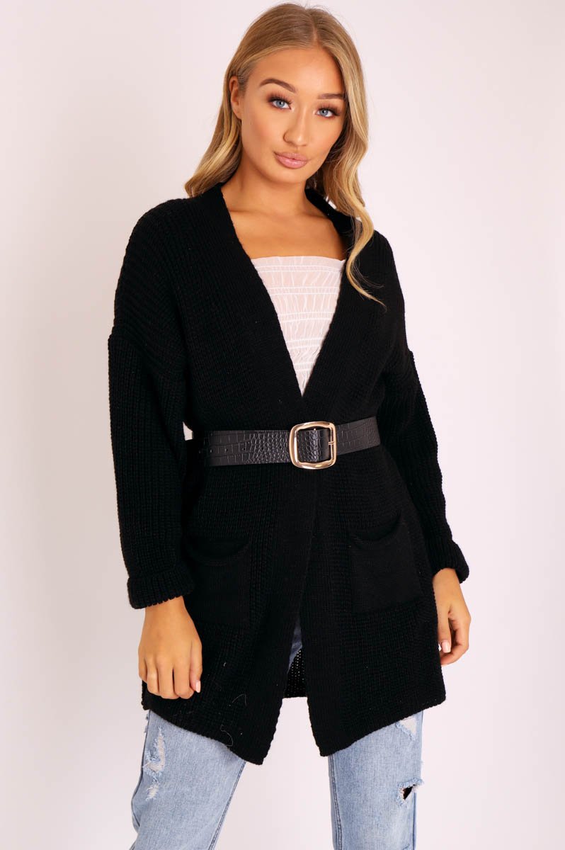 Black Faux Croc Square Buckle Belt - Kauri-Belts