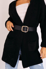 Black Faux Croc Square Buckle Belt - Kauri-Belts