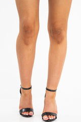 Black Faux Croc Strappy Block Heels - Dovie-Heels