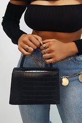 Black Faux Croc Top Handle Bag - Lauran-Bags