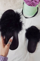 Black Faux Feather Sliders - Maci-Sliders
