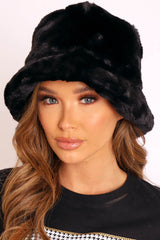 Black Faux Fur Bucket Hat - Hally-Hats