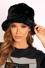 Black Faux Fur Bucket Hat - Hally-Hats