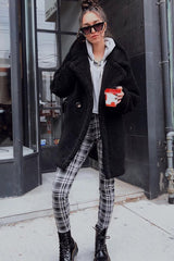 Black Faux Fur Button Front Teddy Coat - Aamna-Coats