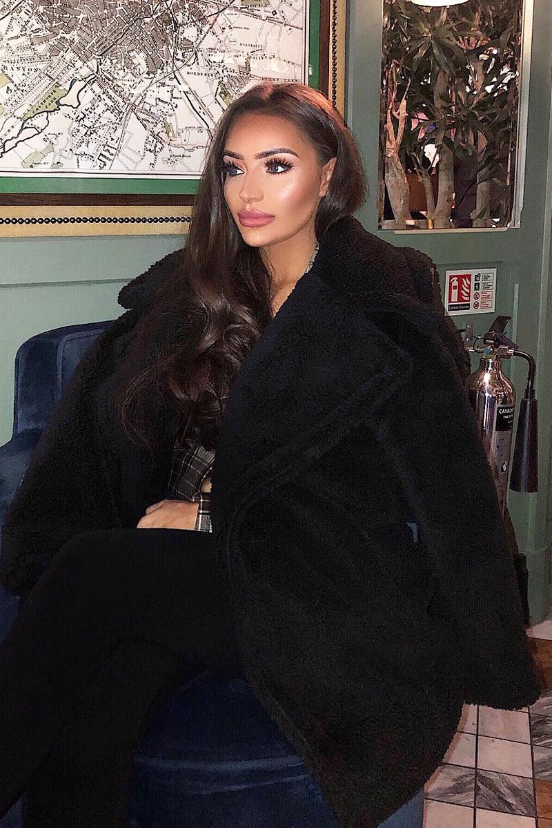 Black Faux Fur Button Front Teddy Coat - Aamna-Coats