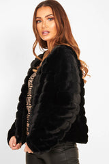 Black Faux Fur Collarless Bubble Coat - Madyn-Coats