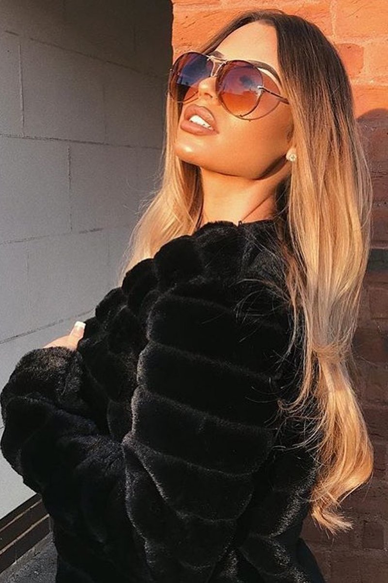 Black Faux Fur Collarless Bubble Coat - Madyn-Coats