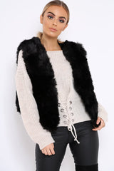 Black Faux Fur Cropped Gilet - Nadia-Jackets