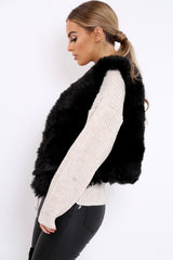 Black Faux Fur Cropped Gilet - Nadia-Jackets