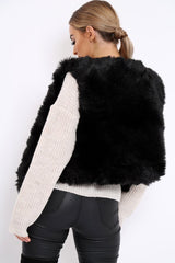 Black Faux Fur Cropped Gilet - Nadia-Jackets