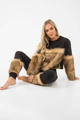 Black Faux Fur Front Tracksuit - Tabitha-Loungewear