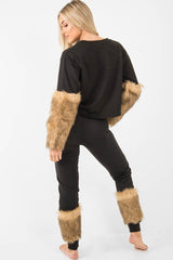 Black Faux Fur Front Tracksuit - Tabitha-Loungewear