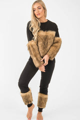 Black Faux Fur Front Tracksuit - Tabitha-Loungewear